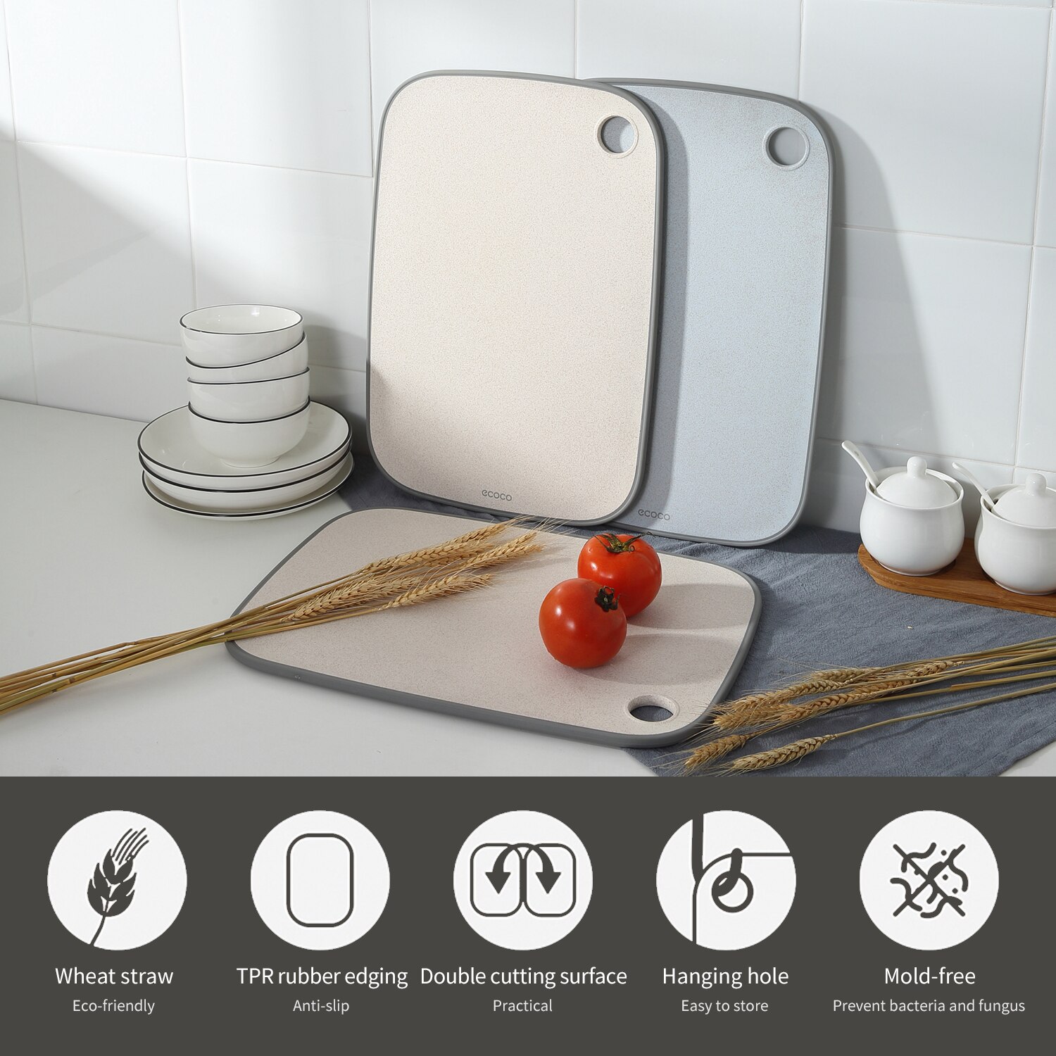 Kitchen PP Plastic Cutting Board Reversible Board Chopping Board Wheat Straw Cutting Mat Double Cut Anti-Slip Surface