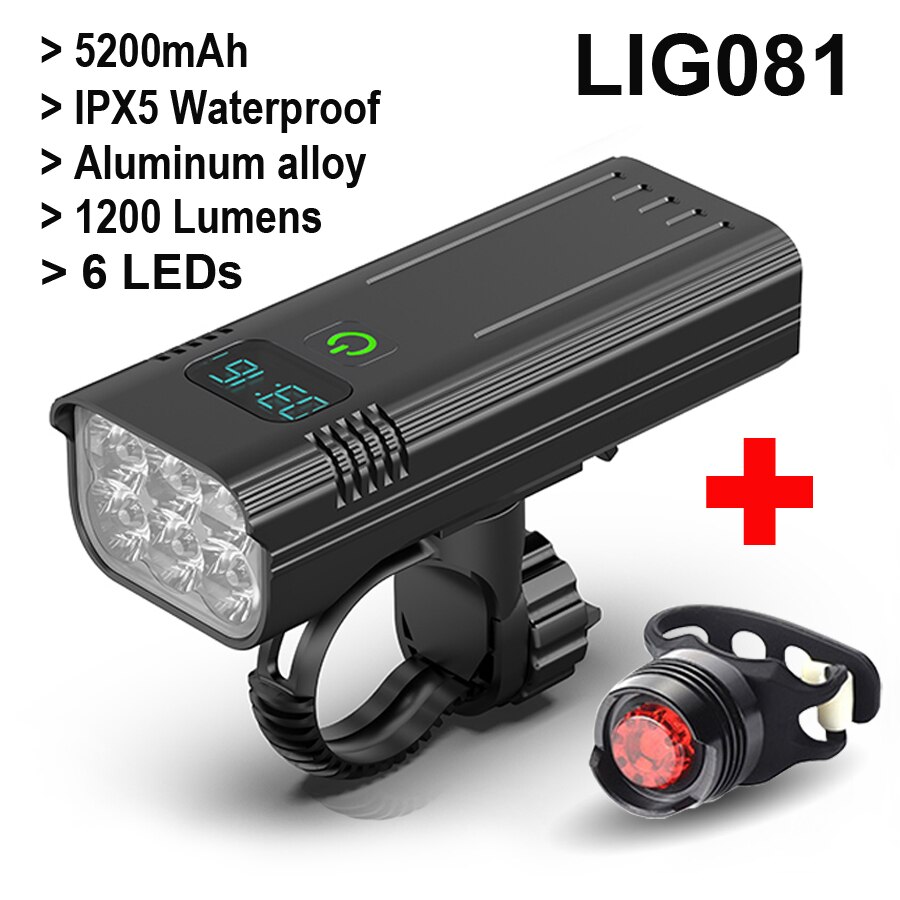 NEWBOLER 8 LEDs Pantalla de potencia de luz de bicicleta 2000 Lumen 10000mA Luces de bicicleta MTB Faros de ciclismo como accesorios de bicicleta de banco de energía: LIG081 Rear Light