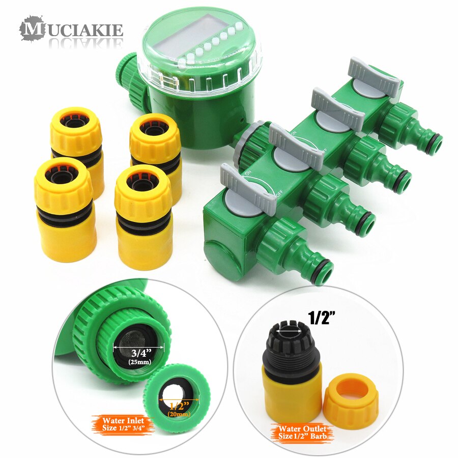 Garden Timer With 1/2/4-Way Hose Splitter Automatic Watering Irrigation Controller Adapter Connect 4/7mm 8/11mm 16mm Hose: IxAB686C