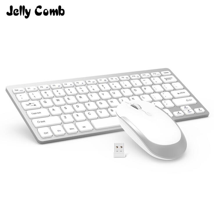 Jelly Comb 2.4GHz Wireless Keyboard Mouse Combo Ultra Slim Compact Portable Keyboard Mice Set For Windows 7/8/ XP/ Vista/10: white silver 