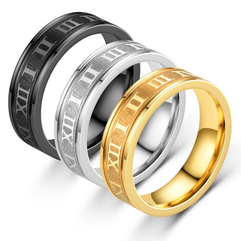 Classic Roman Numeral Men Rings Temperament Width 6MM Stainless Steel Finger Rings For Men Jewelry