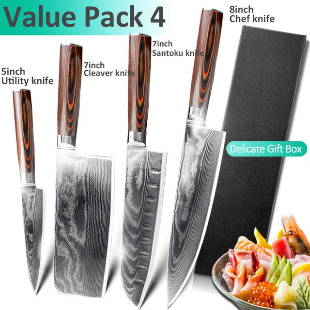 Køkkenkniv 5 6.5 7 8 tommer japanske kokknive pro  vg10 67 lag ægte damaskus stålværktøj santoku vegetabilsk kødkløver