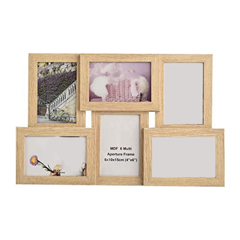 Collage flere billedrammer til 6 fotos  in 4 x 6 tommer træ, mdf vægmonteringsramme (naturlig)