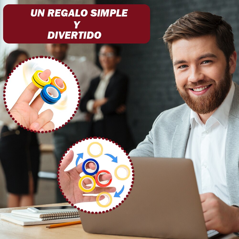 Juguetes de Anillos Magnéticos (6 Unidades). Aros Giratorios con Imán para Aliviar el Estrés, TDAH. Apto para Niños y Adultos.