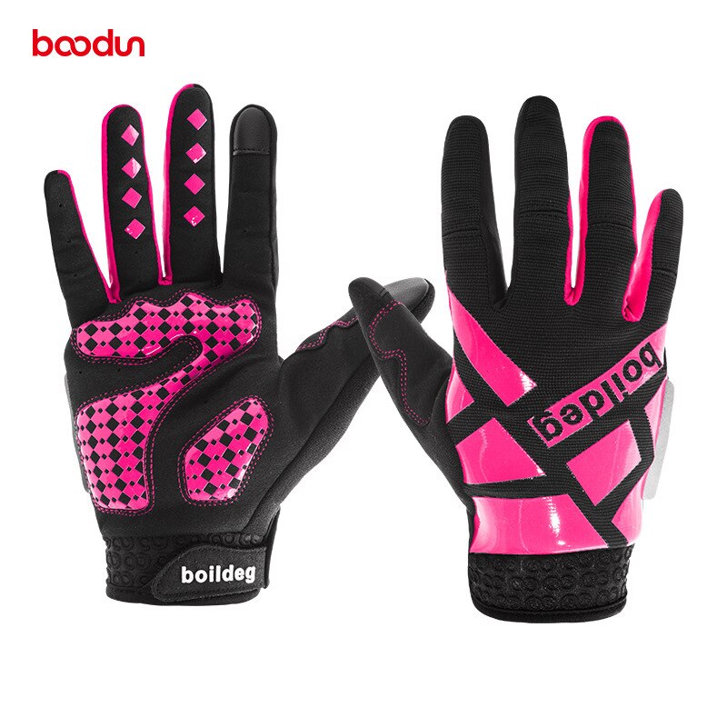 BOODUN Bike Gloves Spring Autumn Winter Windproof Warm Full Finger Men Women Blue Pink Green Anti-skid Warm Gloves: Red / L