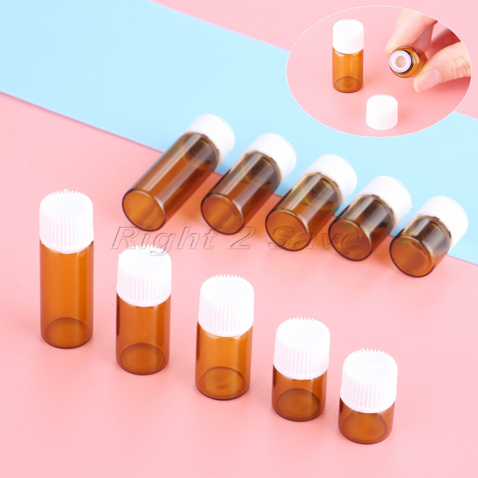 10 stücke Ätherisches Öl Glas flaschen 1ml 2ml 3ml 4ml 5ml gemüse öl Essenz Speicherung aromatherapie weiß Kappe Parfüm Bernstein Fläschchen
