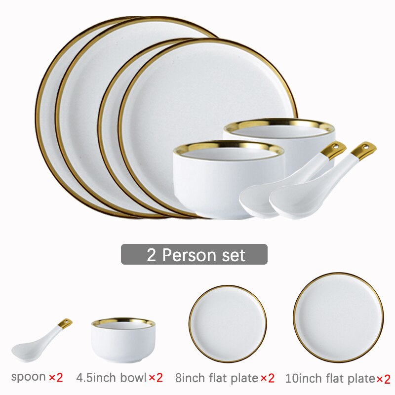 Juego de vajilla de porcelana con borde dorado, plato de cerámica para pastel, comida, ensalada, sopa, tazón, vajilla para restaurante