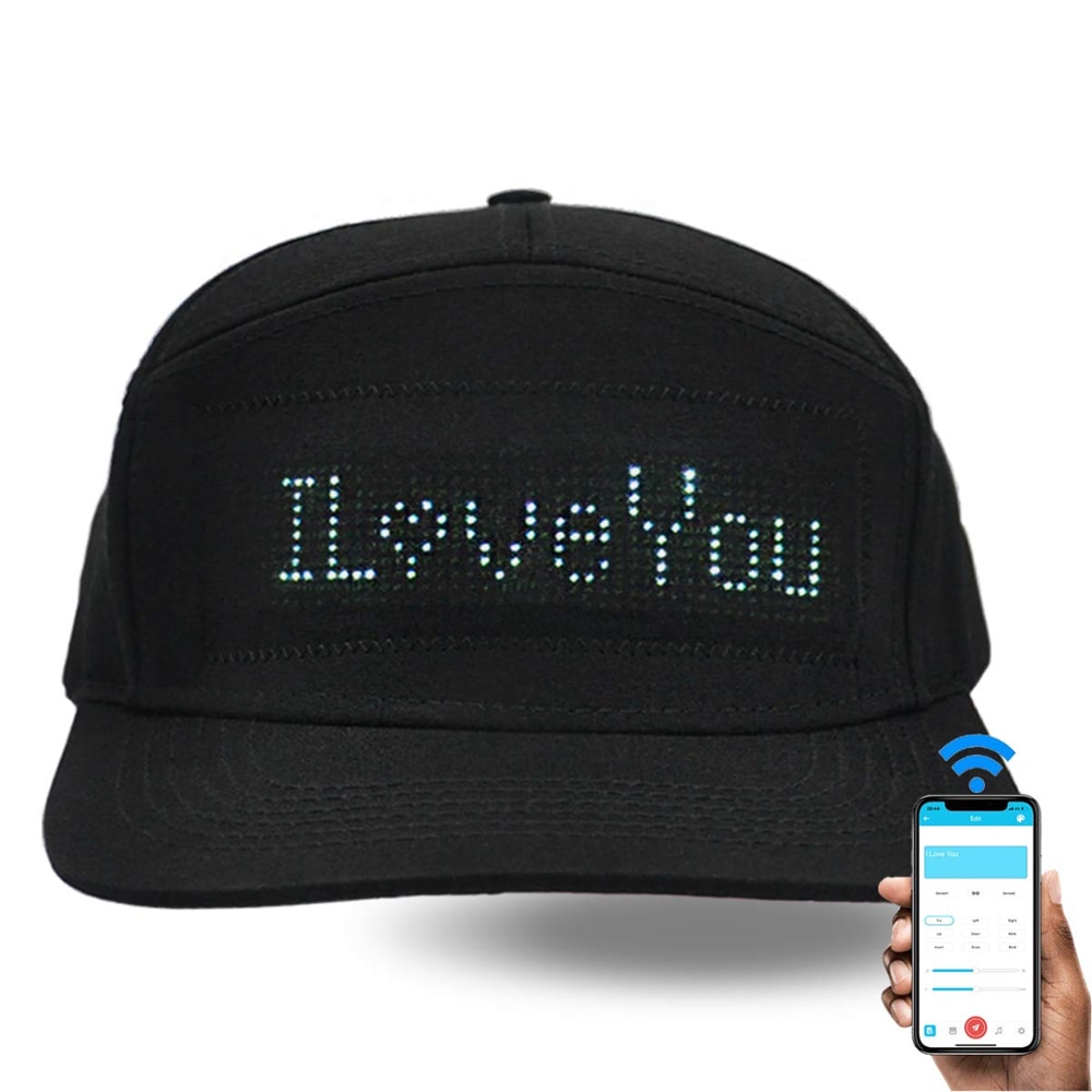 LED Cap, LED Display Screen Smart Hat Bluetooth Adjustable Cool Hat for Party Club