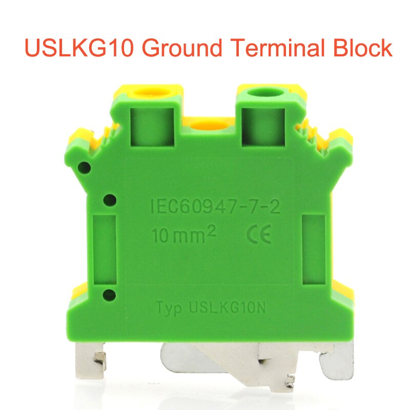 10 pçs blocos terminais à terra uslkg10 din1pcs trilho parafuso blocos terminais UK-10N amarelo verde earthing morsettiera conector 10mm2