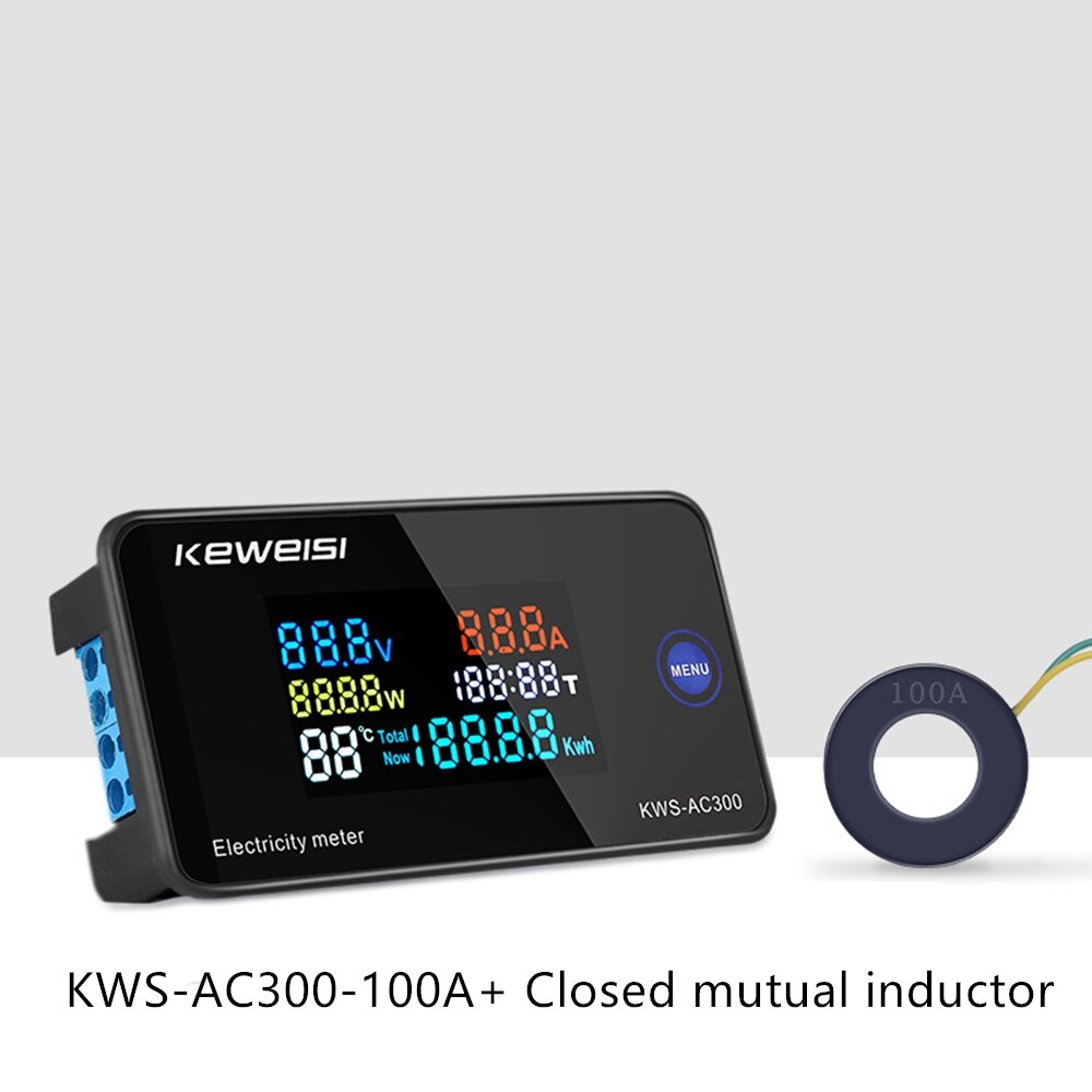 Digital Voltmeter KWS-AC300 AC 50-300V Power Energy Meter LED AC Wattmeter Electric Meter With Reset Function 0-100A: AC300 100A Off