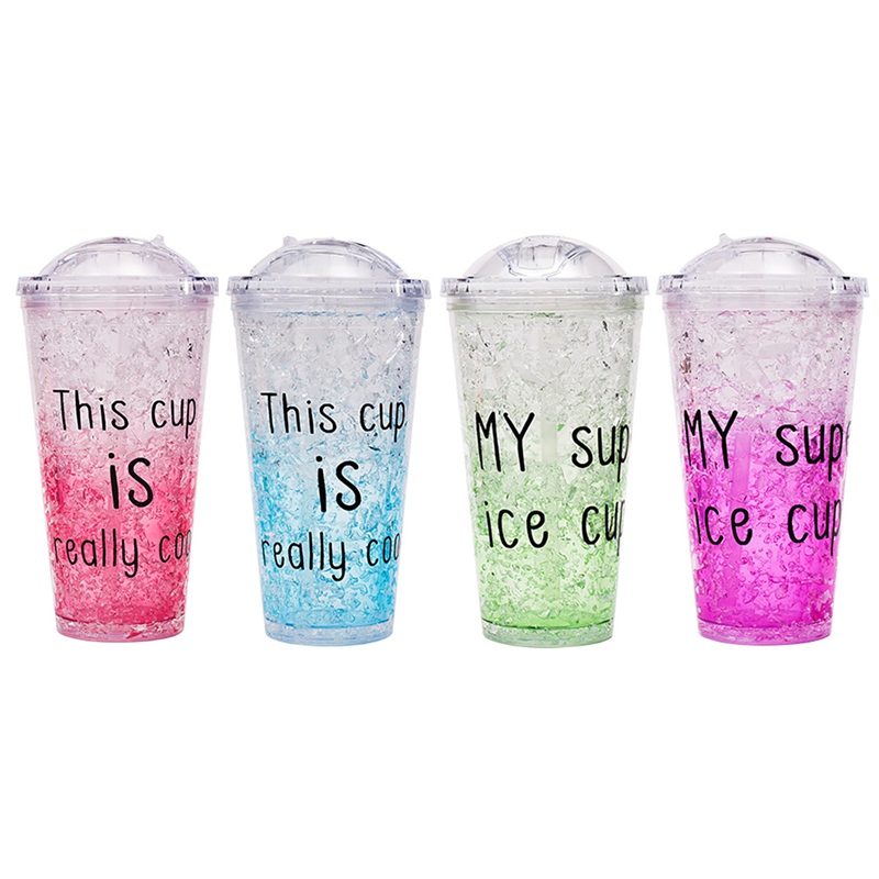 Newest Plastic Double-layer Juice Ice Cool Cup With Straw Cup Transparent Drinkware Cup 450ML
