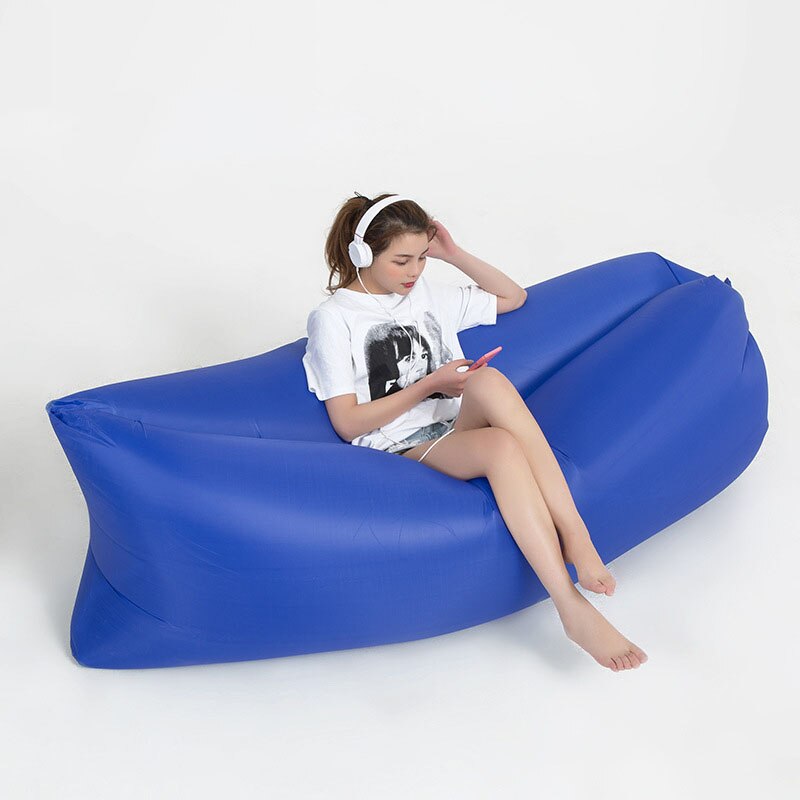 Camping Inflatable Sofa Portable Folding Chair Sleeping Bag Waterproof Ultralight Air Bed Outdoor Fast Folding Beach Lazy Bags: Blue 190 x 70CM