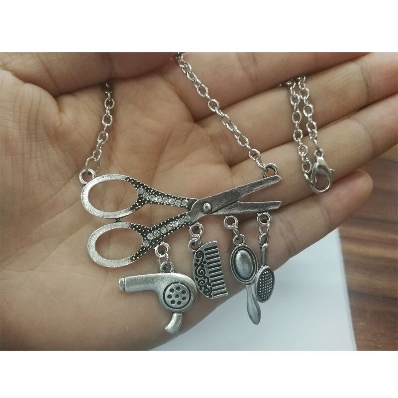 Barber Shop Pole Necklace Hair Dresser Tools 3D Barber Pole Razor Dryer Scissors Comb Hairdresser Pendants Necklaces Men Women: K
