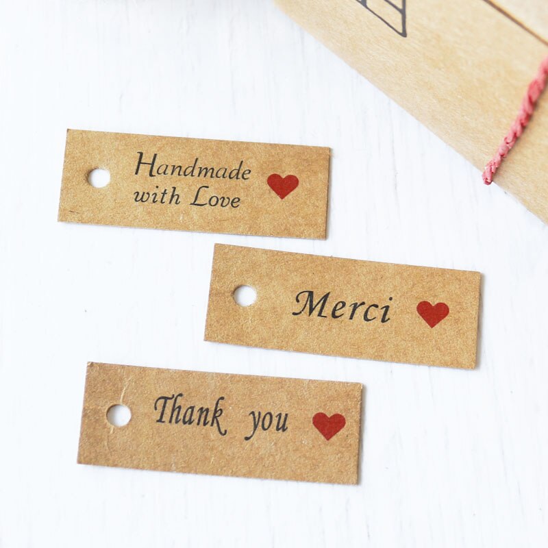 Etiquettes Merci en papier Kraft 100 pièces | Étiquettes suspendues pour emballage, étiquette de prix faite à la main, pour bonbonnière, fête d'anniversaire et mariage