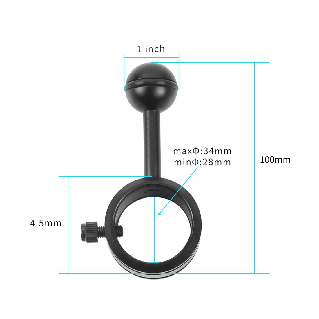 Diving 1" Ball to YS Head Clip Arm Flashlight Ballhead Fixed Joint for Gopro 8 7 Action Camera Underwater Butterfly Clamp Mount