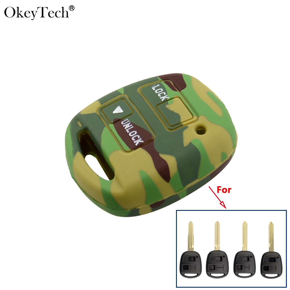 Okeytech 2 Buttons Silicone Rubber Car Key Cover Case Holder for TOYOTA CAMRY RAV4 PRADO COROLLA AVENSIS LAND CRUISER Yaris