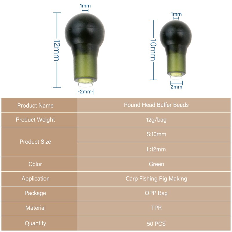 Mosodo 50pcs Round Head Buffer Beads Anti-tangle Sleeves Tail Rubber Tube Terminal Rigs Fishing Accessories Carp Fishing Tackle