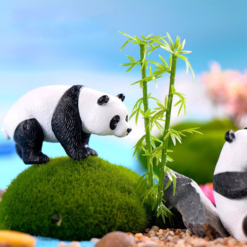 4 Pcs/set Cute Panda Miniature Garden Resin Crafts Ornament Garden Home Decoration Mini Animal Artificial Micro Landscaping