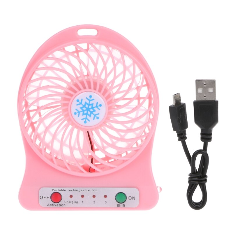 Portable LED Light Fan Air Cooler Mini Desk USB Fan Third Wind USB Fan: Pink