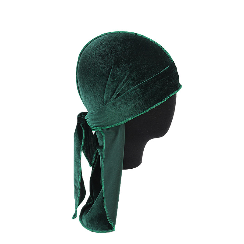 Unisex Velvet Durags Bandana Turban Hat Men Women Breathable Warm Long Tail Doo Rag Durags Pirate Hat Hip Hop Headband: green