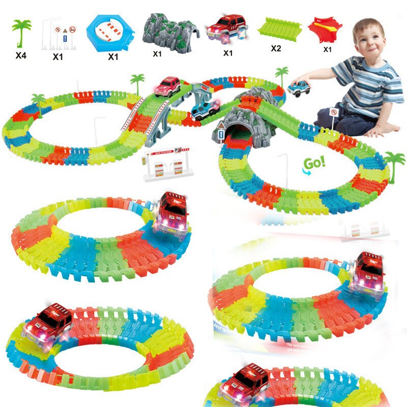 DIY Glowing Race Track Bend Flash in the Dark Assembly Flexible Car Toy 165/240pcs Glow Racing Track Set Children's day: SET D