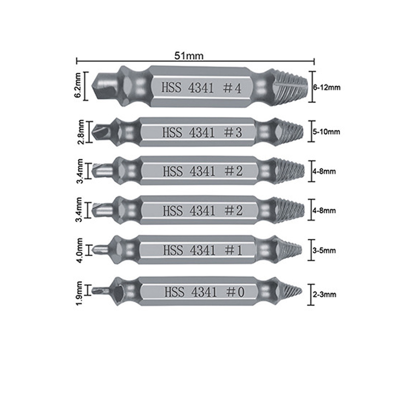 4/5/6Pcs Damaged Screw Extractor Drill Bit Set Stripped Broken Speed Out Bolt Extractor Bolt Stud Easily Take Out Remover: 6 PCS Silver