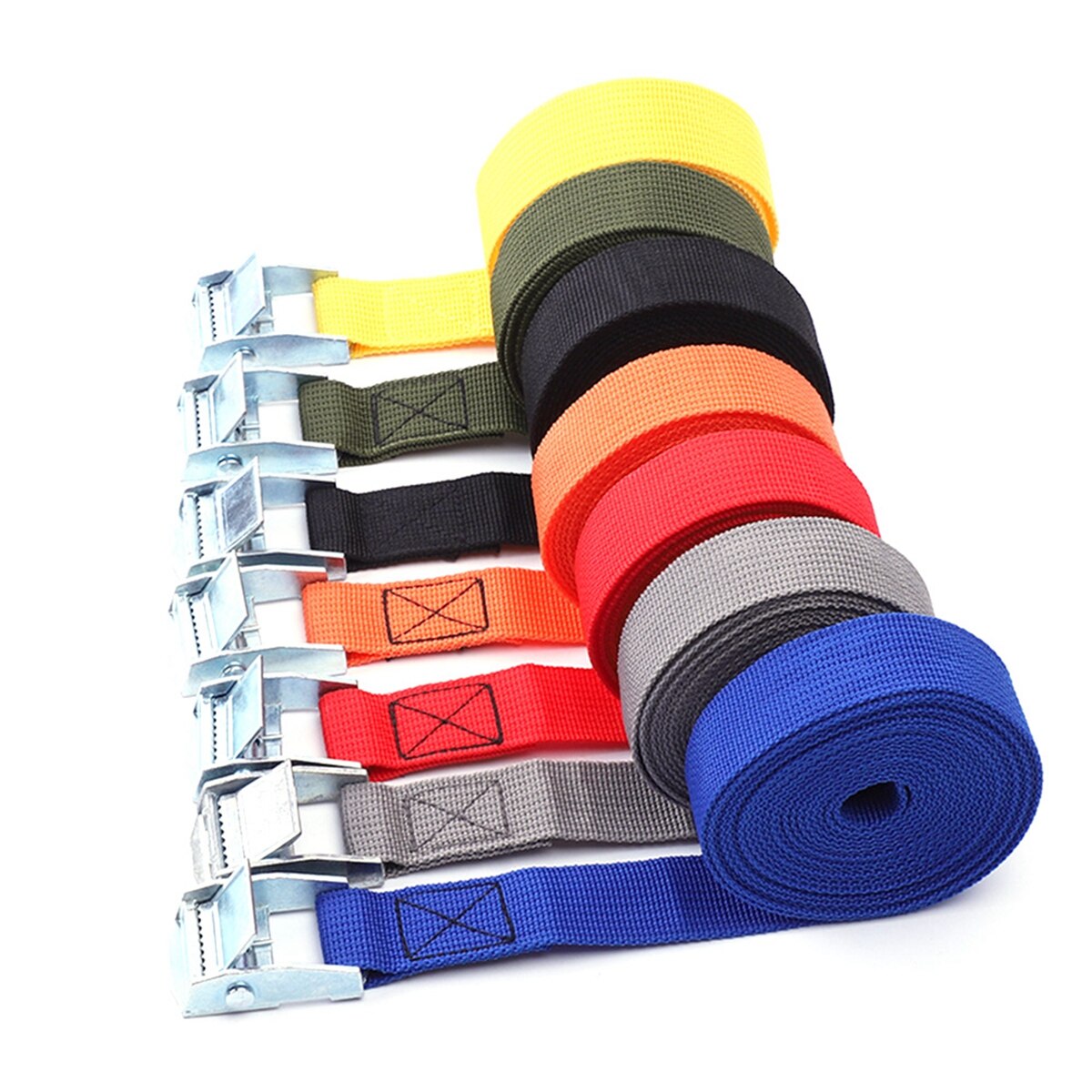 Corde de Tension de voiture de 2M, sangle fixe de cargaison, support de toit, sangles d'arrimage, ceinture d'attache à cliquet avec boucle, ceinture de rangement à cliquet