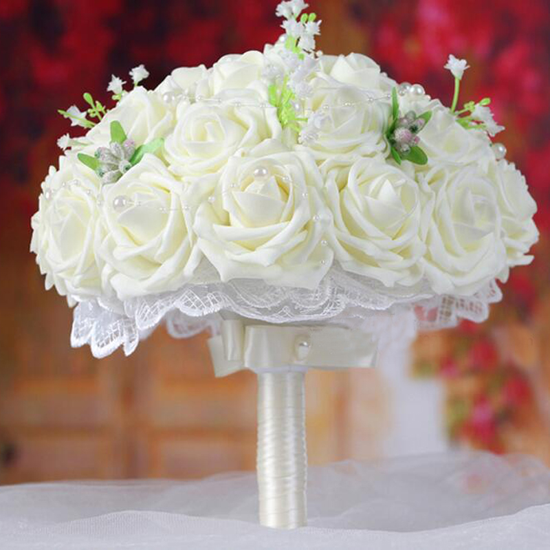 Bouquet de mariage magnifique avec des roses et des perles, blanc, Rose, violet, corail, rouge, bordeaux, pour demoiselle d&#39;honneur