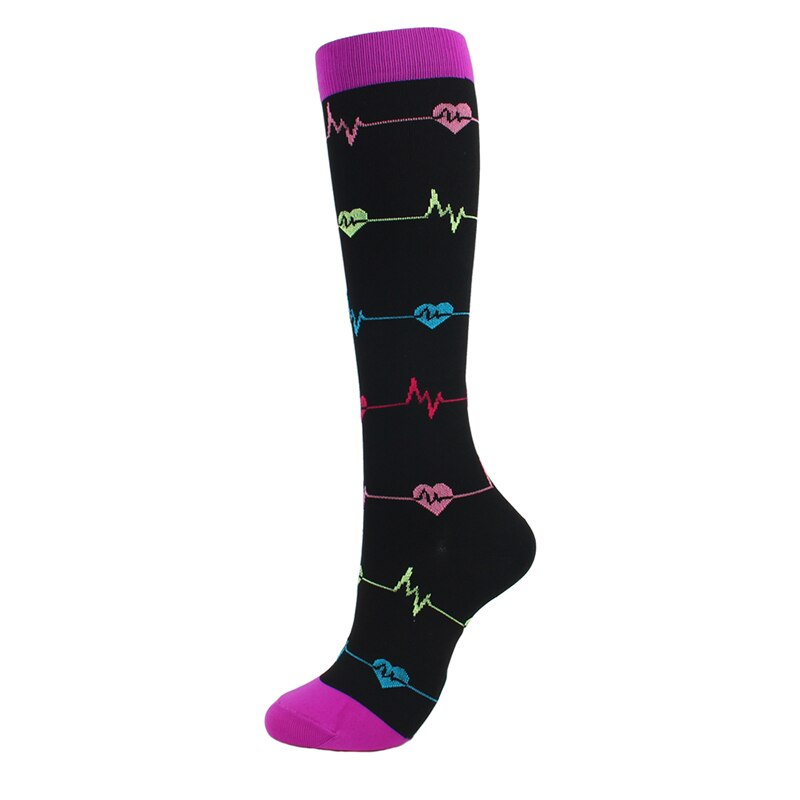 Kvinde sokker sports stretch kompressionsstrømper sygeplejerske leggings høj lang tube løbe kompressionsstrømper lilla strømper: Sort ekg / L xl