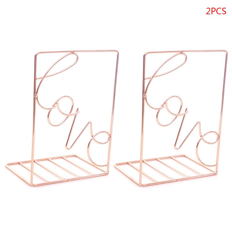 2Pcs/Pair Love Shaped Metal Bookends Desk Storage Holder Shelf Book Organizer Stand 19QA: Rose Gold
