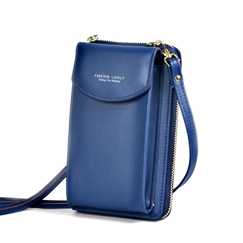 Shoulder Messenger Bag For Ladies Long Zipper Handbags Clutch Bag Large Capacity Mobile Wallet: Deep Blue