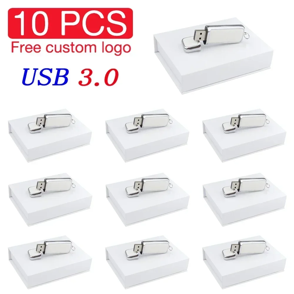 Unidad Flash USB 3,0 de cuero de alta velocidad, 128GB, 64GB, logotipo impreso personalizado gratis, memoria Flash, caja de de cumpleaños, 10 Uds.: Rojo / 16 GB
