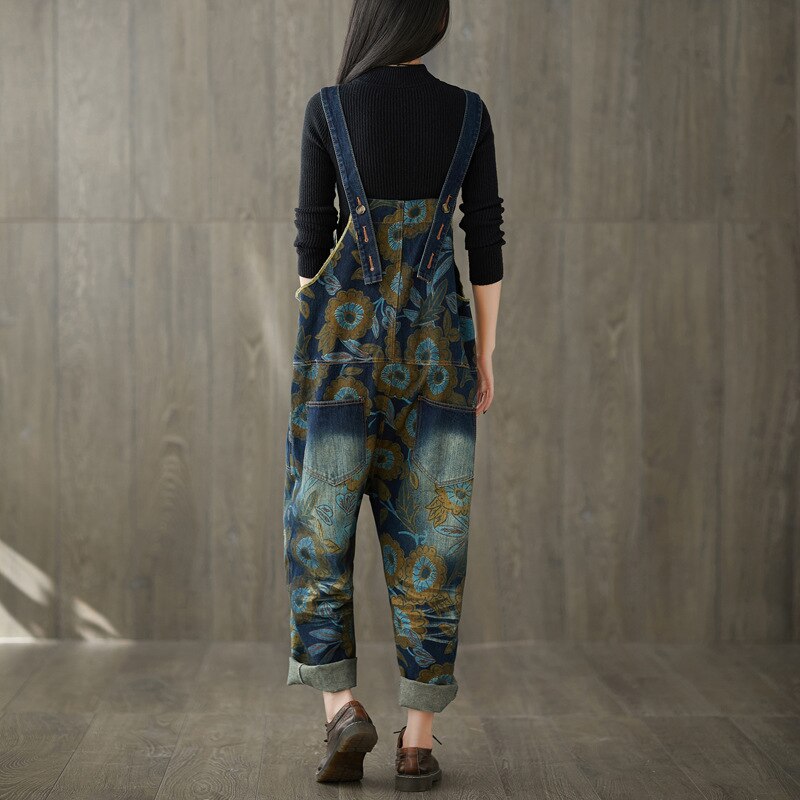 Max Lulu Europese Luxe Mode Broek Dames Vintage Bloemen Overalls Vrouwelijke Gedrukt Punk Jean Dames Denim Oversized Pantalon