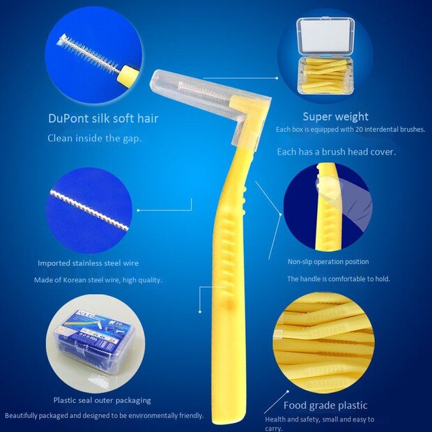 ASUS L Shape Push-Pull Interdental Brush 20Pcs/Box Oral Care Teeth Whitening Tooth Pick Tooth Orthodontic Toothpick Tooth