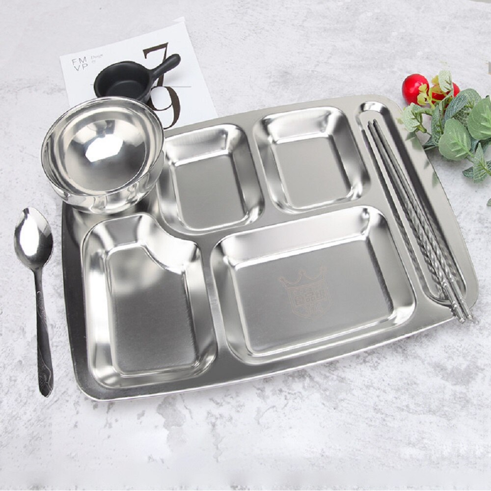Stainless Steel Segmented Trays Divided Plate Meal Tray Food Serving Tray 6 Sections for Restaurant Factory Canteen Cafeteria