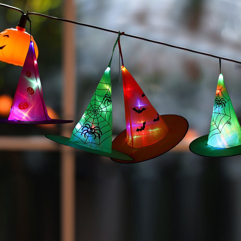 Halloween-dekoration led-leucht-hexenhut kinderkostüm hängende leuchtende mütze deko kopfschmuck für kinder erwachsene partykostüm