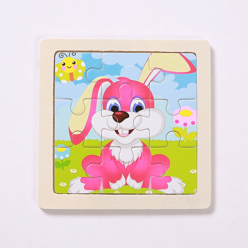 Mini Size 11*11CM Kids Toy Wood Puzzle Wooden 3D Puzzle Jigsaw for Children Baby Cartoon Animal/Traffic Puzzles Educational Toy: Rabbit