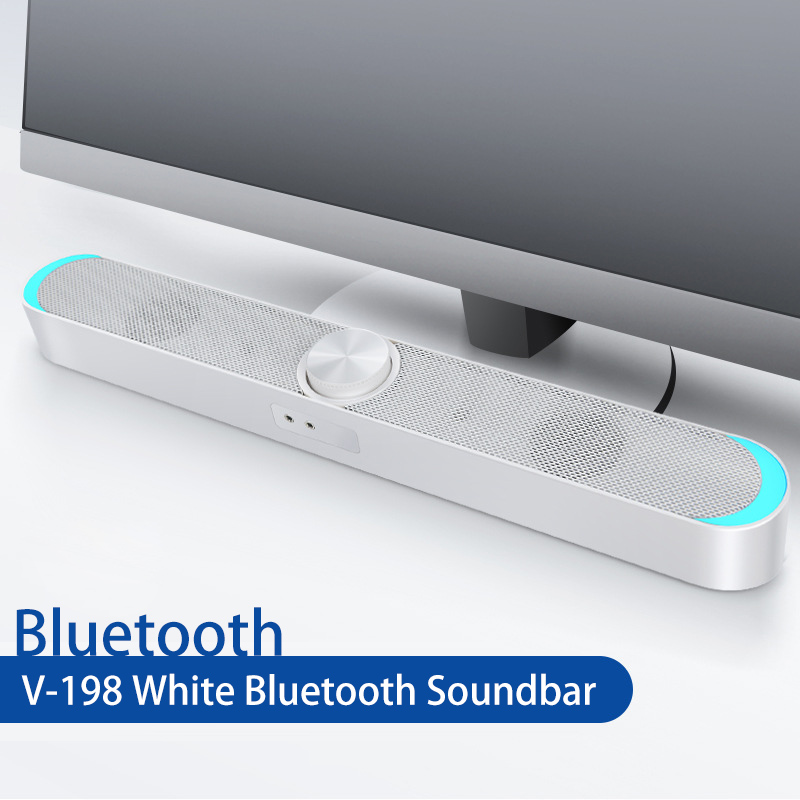 Home Theater Soundbar Desktop Speaker with Bluetooth Microphone USB Jack Dual Loudspeaker Sound Stereo Surround Sound for Home: V-198 White BT