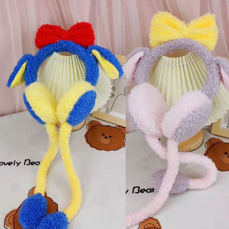 Fleece Ear Muffs Moving Rabbit Ears Earmuff Bunny Ear Muffs Jumping Rabbit Ear Hat Bow Knot Headband With Moving Ears