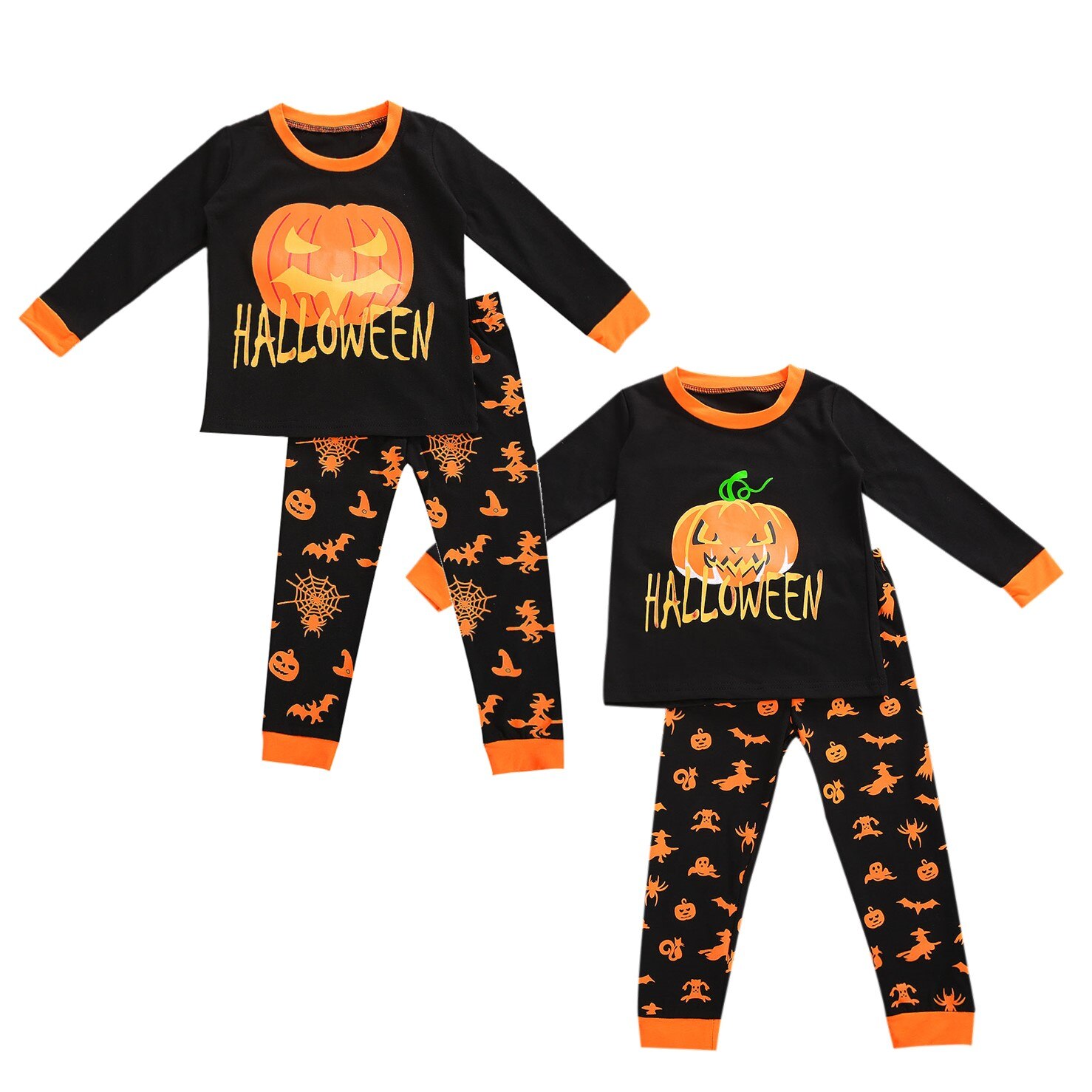 Infant Baby Halloween Pajamas, Jogger Pants Suit, Pumpkin Spider Printed Round Neck Long Sleeve Sleep Trousers2Pcs