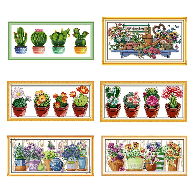 Kit de point de croix motif Cactus | Plante verte, beau Cactus, broderie, point de croix chinois, DMC, broderie, motif de décoration de maison
