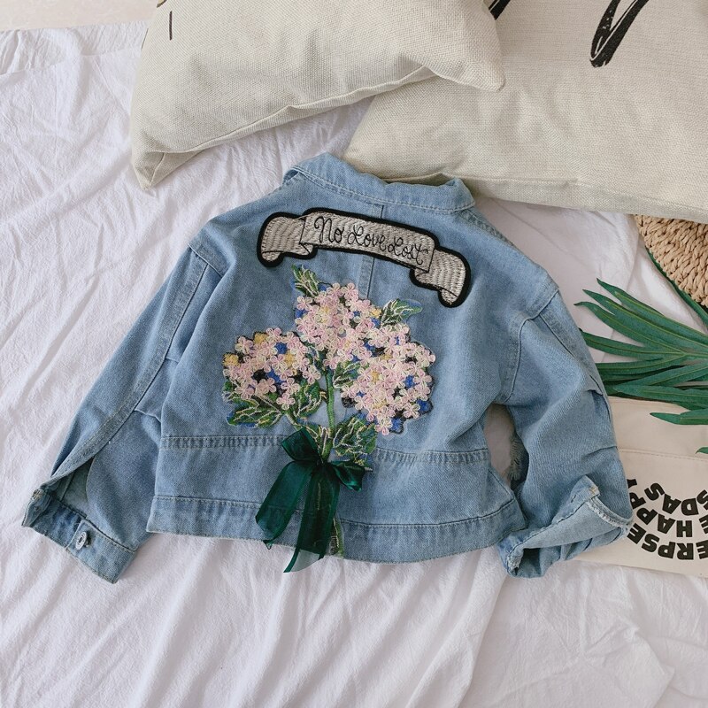 Lente Herfst Kinderen Meisjes Jas Leuke Bloem Borduren Vest Baby Meisje Denim Jassen Tops