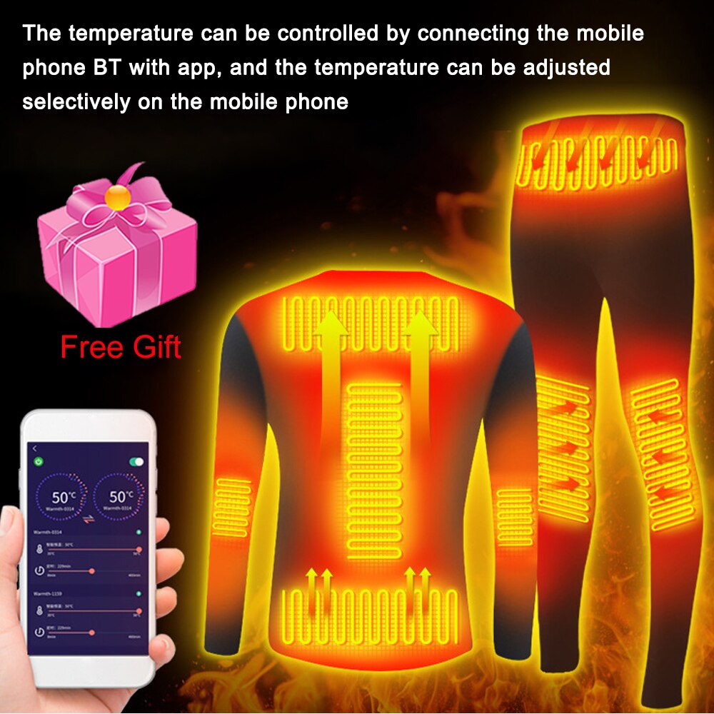 Winter Heating Underwear Set Winter Thermal Tops Pants Smart Phone Intelligent Temperature Control Motorcycle Clothes Trousers