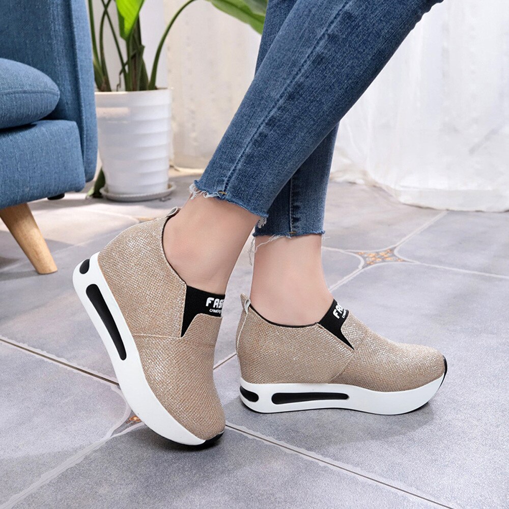 KLV Femmes Plat Fond Épais Chaussures Sans Lacet Bottines Décontracté Plate-Forme Chaussures de Sport scarpe donna l'estive nere zapatillas mujer #5