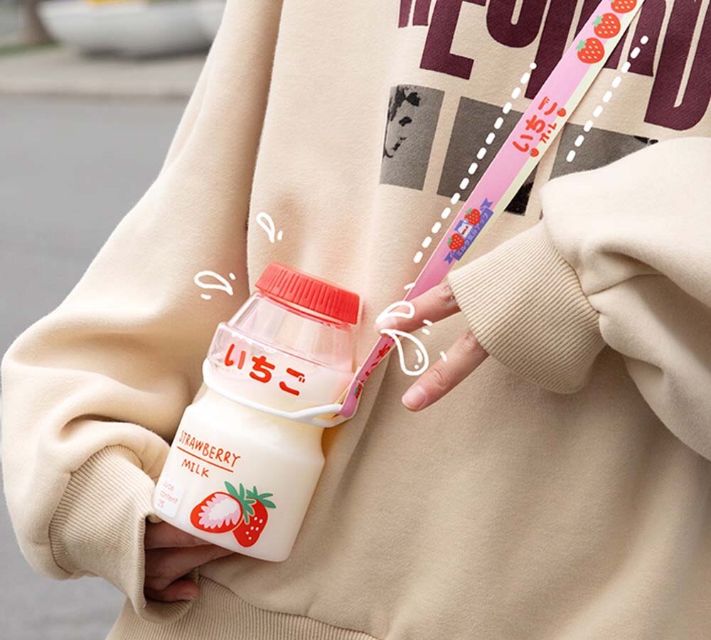 480ml Plastic Water Bottle Tour Drinking Bottle Yakult Shape Cute Kawaii Milk Carton Shaker Bottle for Kids/Girl/Adult BPA Free