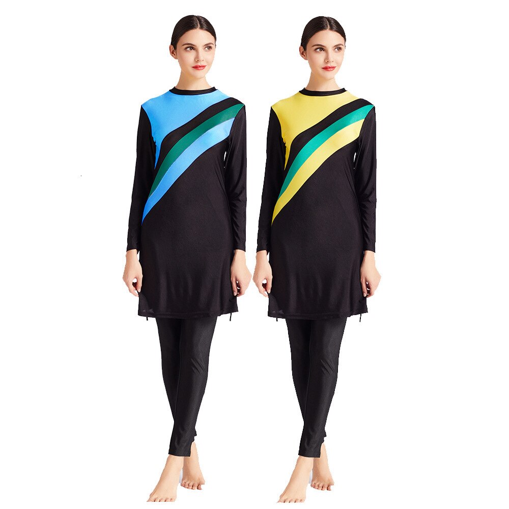 Abbigliamento spiaggia per Musulmani Maglia A Manica Lunga Completa Della Copertura Alla Moda Burkini Hijab Islamico Costume Da Bagno Vestiti di Nuoto Insieme Del Vestito Più Il Formato 6XL