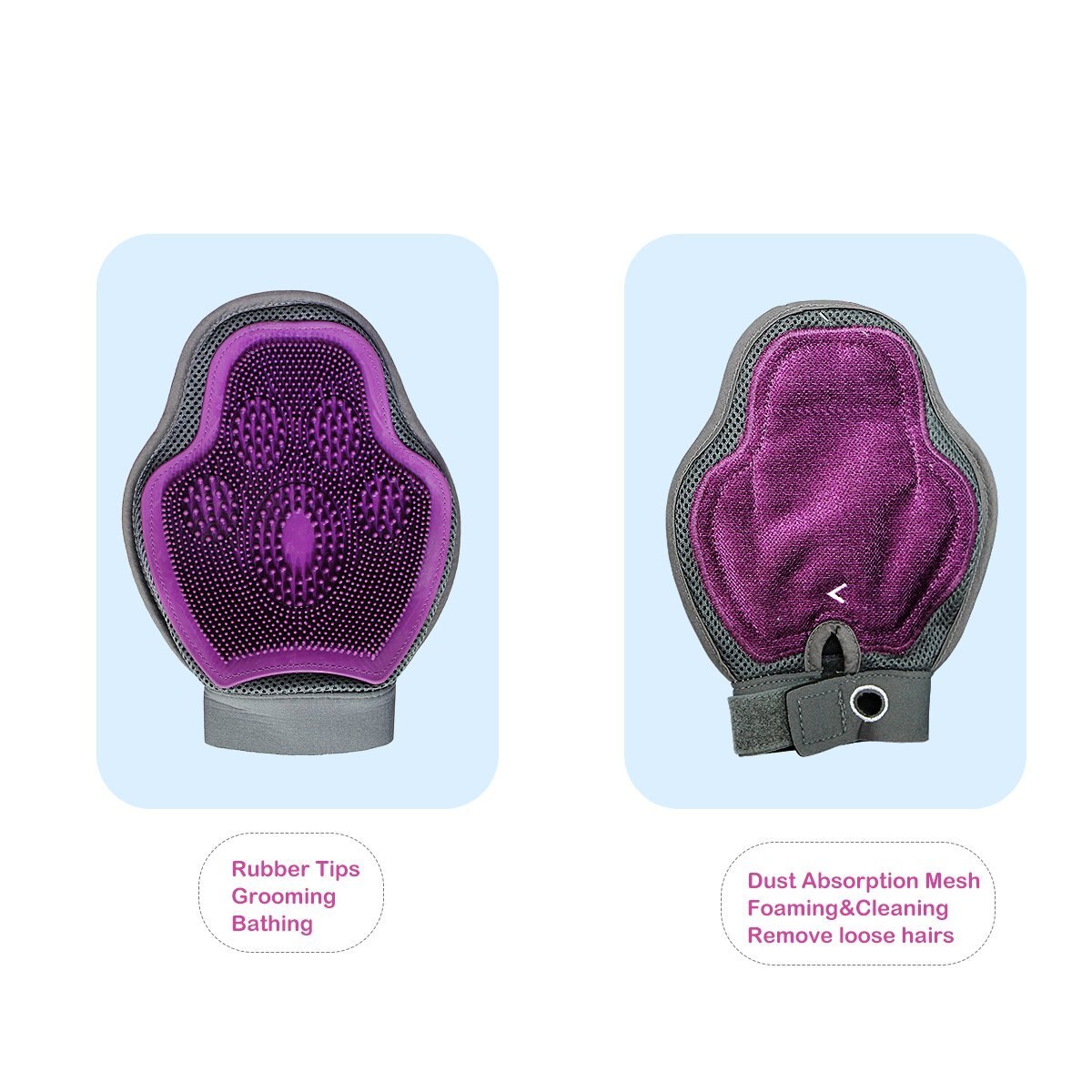 Pet Grooming Ontharing Handschoenen 2-In-1, huisdier Massage En Bad Borstel Voor Langharige Huisdier Ontharing Gereedschap: violet
