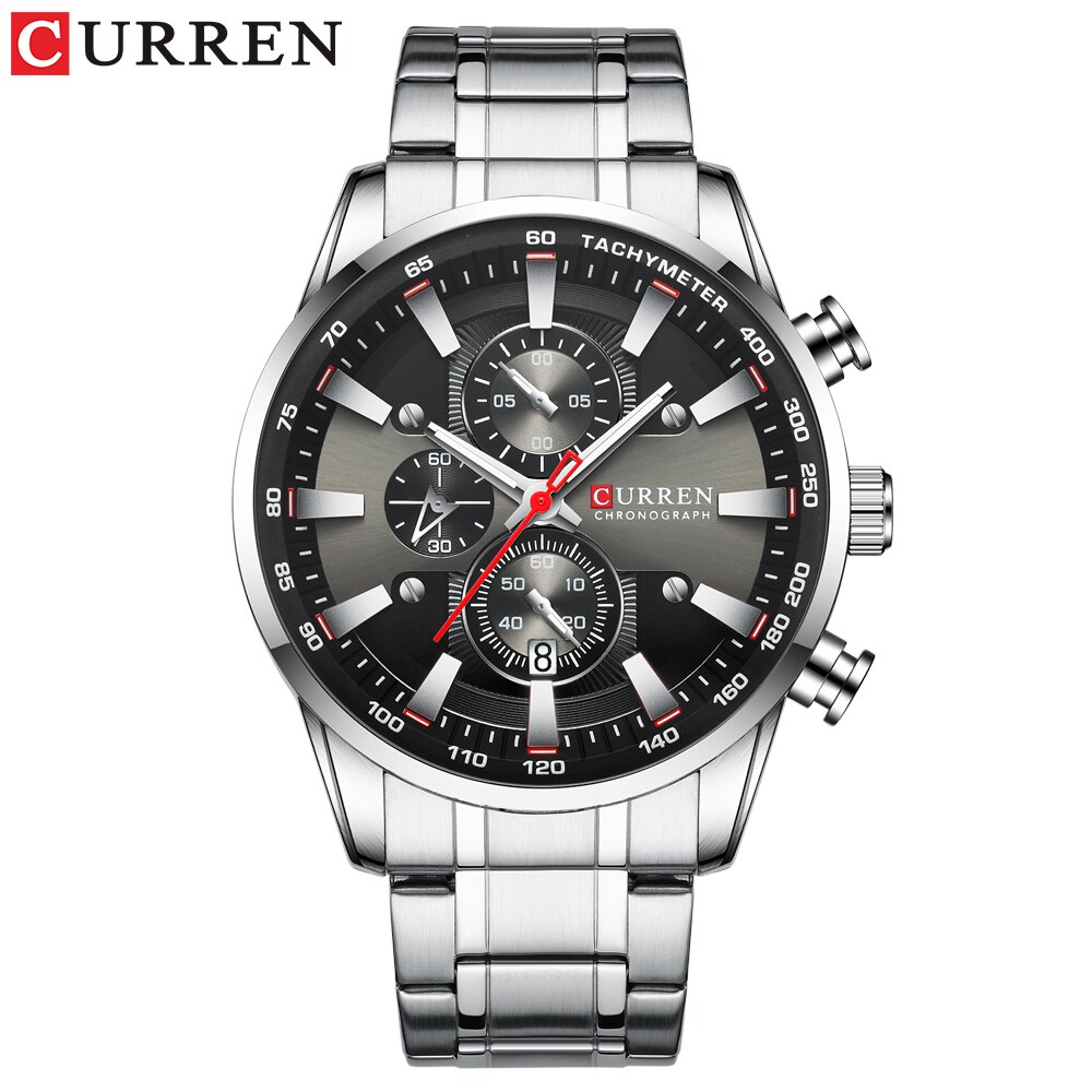 Curren Top Horloge Voor Mannen Quartz Sport Auto Horloge Chronograaf Klok Datum Horloges Rvs Mannelijke Horloge: silver black