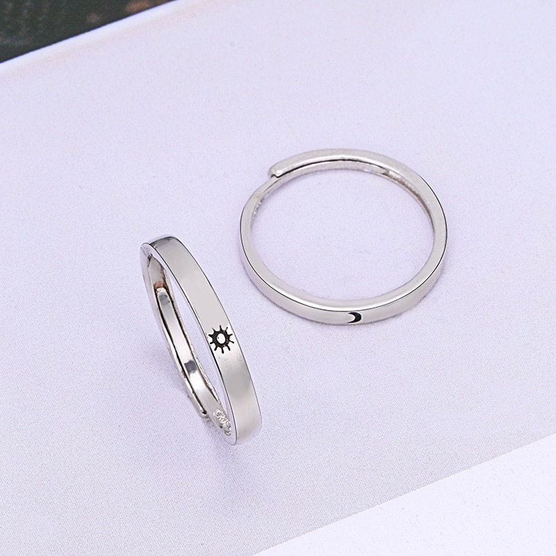 1PC Minimalist Metal Color Sun Moon Open Ring For Women Men Lovers Unique Carving Crescent Engagement Wedding Ring Jewelry R57