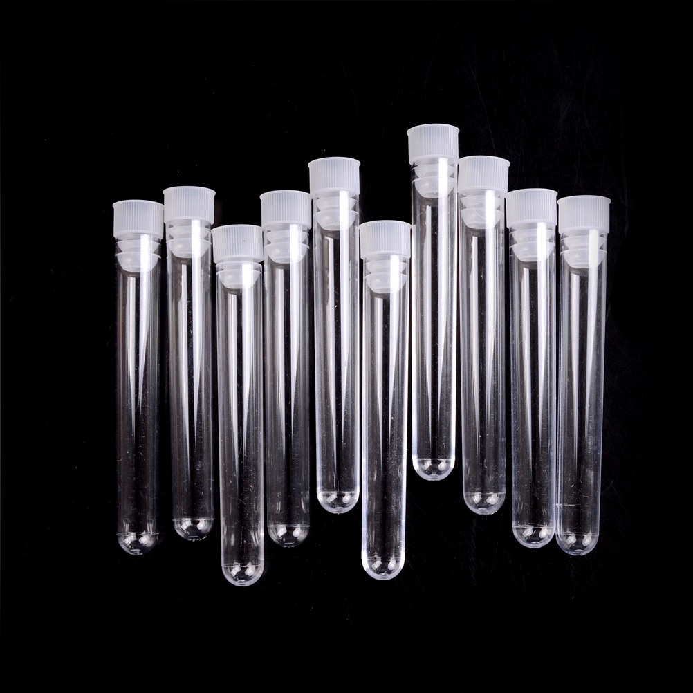 10Pcs/lot 12*75mm Transparent Plastic Laboratory Test Tubes With Lids Vial Sample Containers
